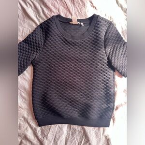 H&M Black Textured Bubble Knit Short Sleeve Sweatshirt Top Minimalist Pullover 4